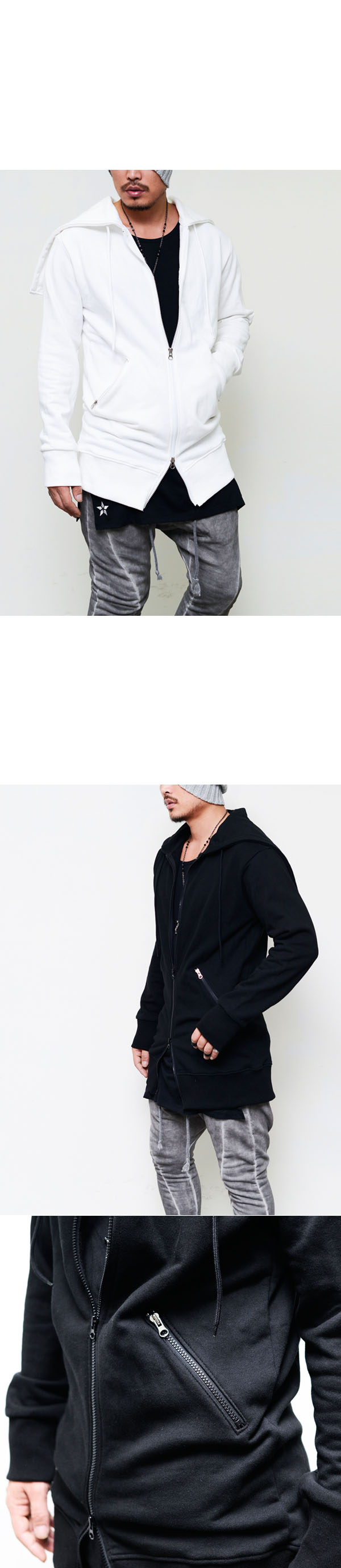 Sales Tops Full Open Back Long Zip Up HoodieHoodie 78 GUYLOOK Men's Trendy Fashion